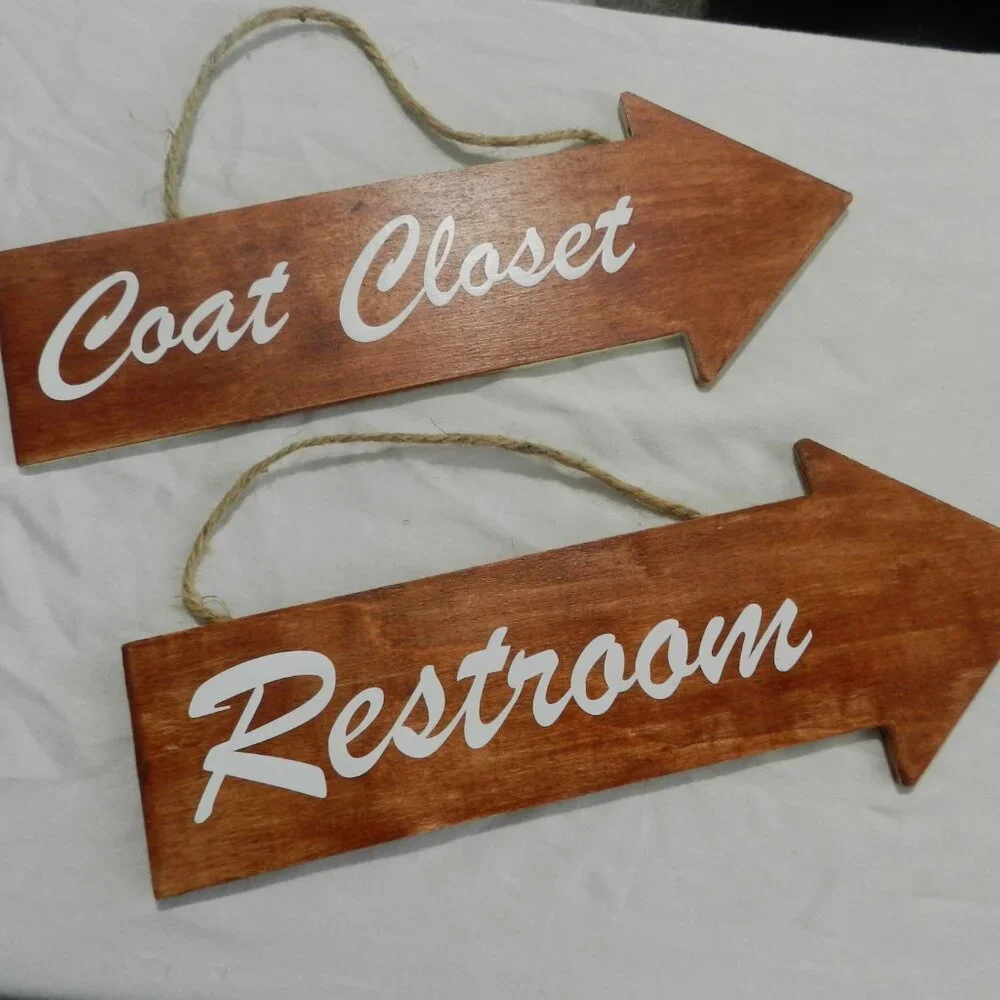 Set of 3 handmade signs painted balsa wood with rope hanger for parties/events
